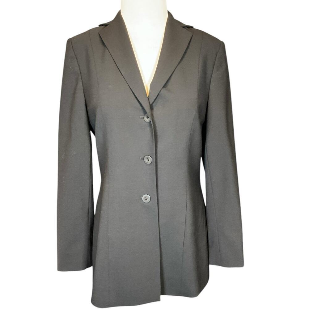 Caslon Long Black Blazer 95% Wool 3 Button Front W/ Front Pockets Size 8 Petite